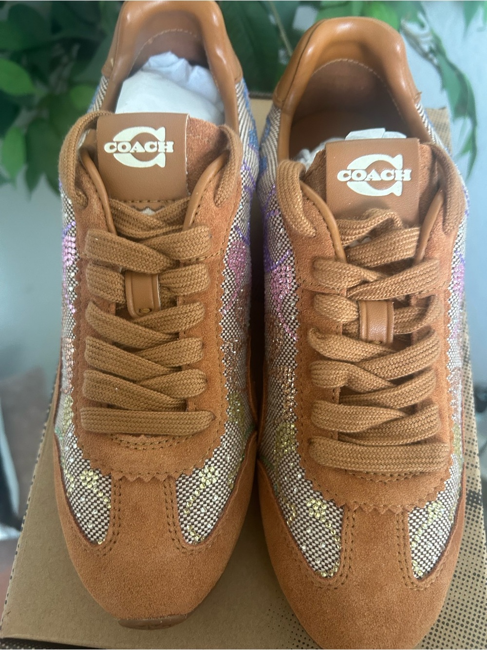 Coach Women's Tan Suede & Multicolor Signature Sneaker - Picture 4 of 6